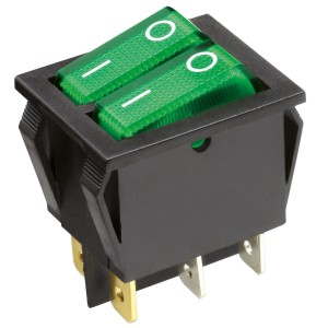 Blanko Doppel-Wippschalter, beleuchtet, grün, 1-polig für Schalterprogramme.