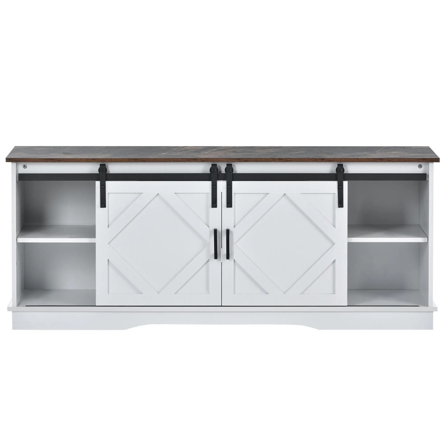 okwish TV Schrank mit Schiebetüren Stauraum Wohnzimmer Esszimmer 150x40x60cm Weiß