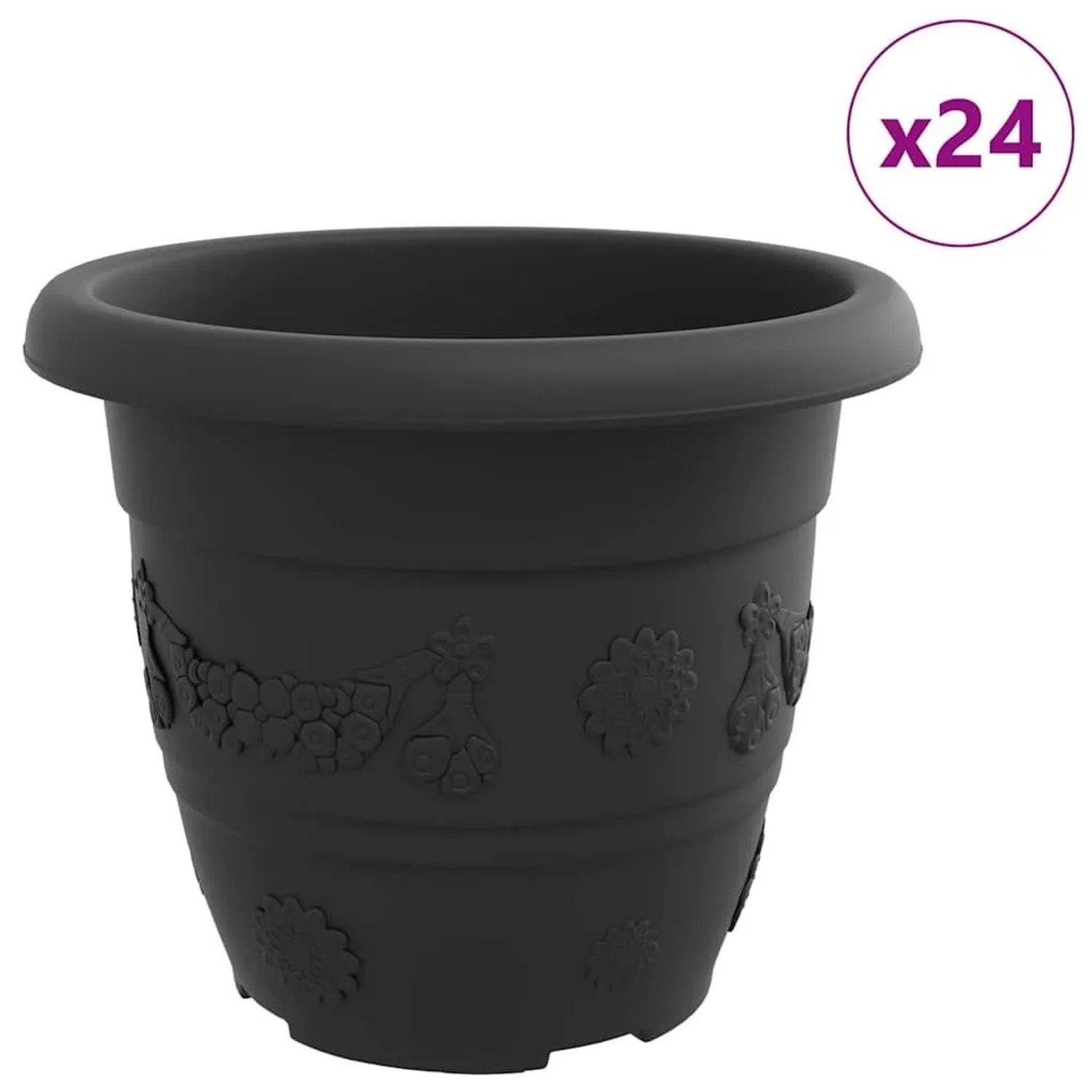 vidaXL Runder Blumentopf 24 Stk Schwarz Ø 26 x 21,5 cm Kunststoff 42020296