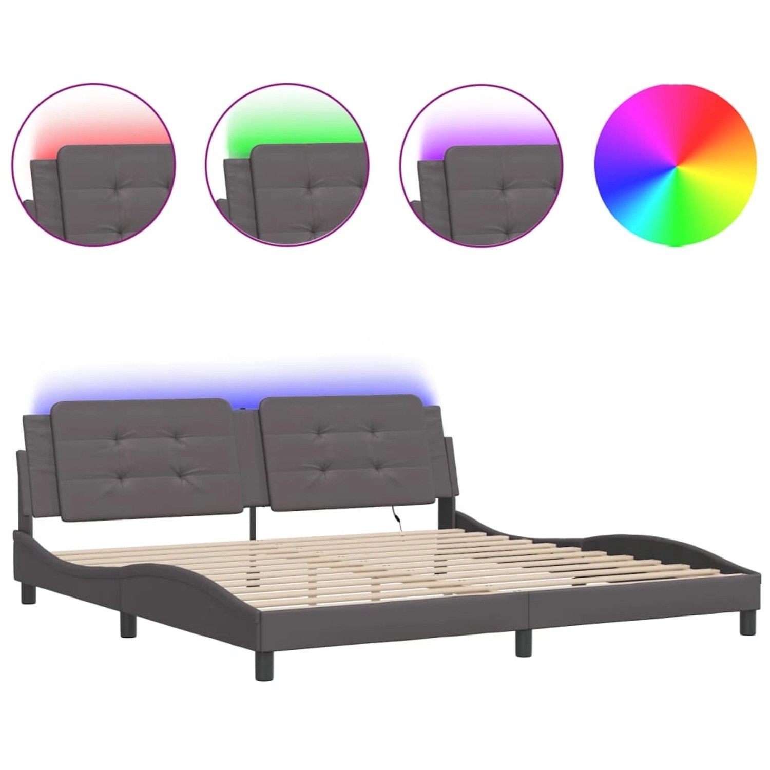 vidaXL Bettgestell mit LED ohne Matratze Zadar Grau 200x200 cm Kunstleder 3 günstig online kaufen