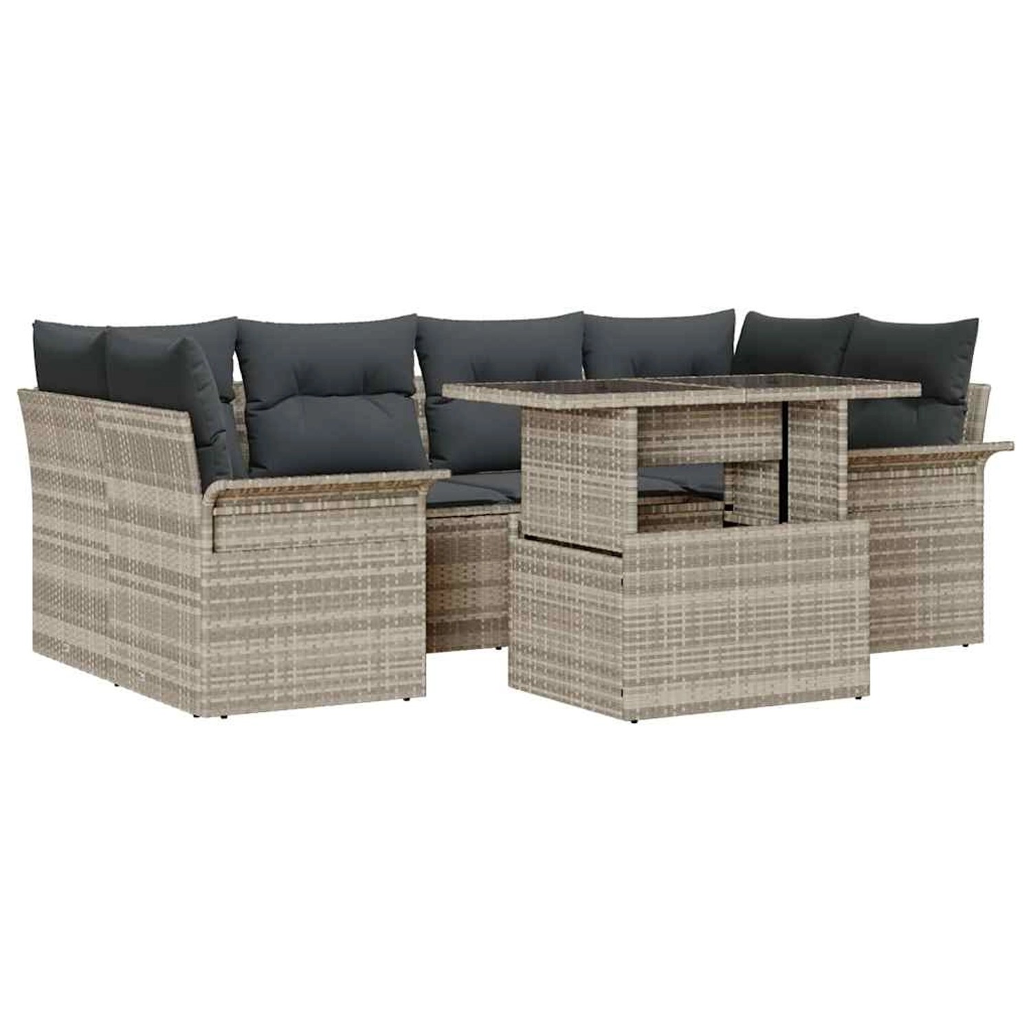 vidaXL Garten-Sofa-Set mit Kissen 7-Tlg Hellgrau Poly Rattan 3348218 günstig online kaufen