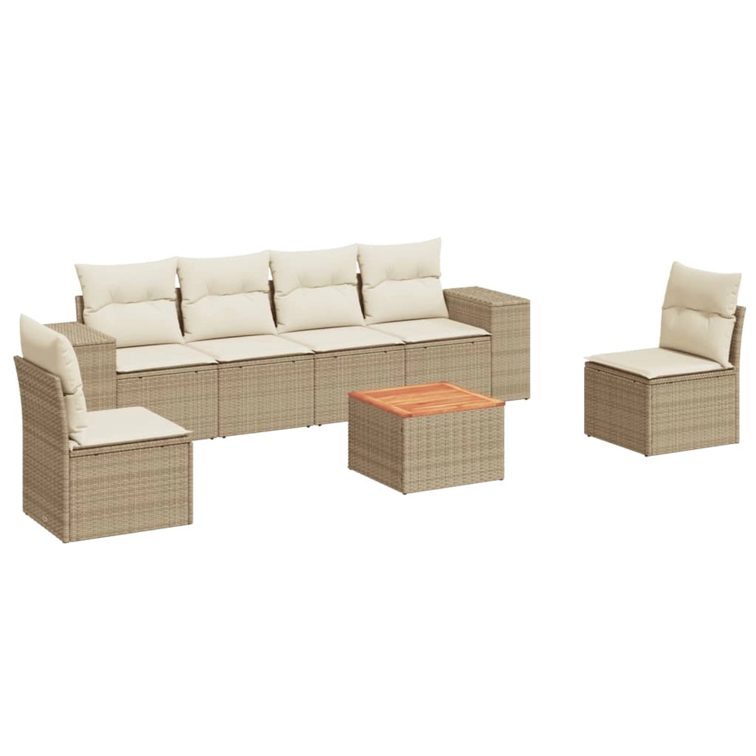 vidaXL 7-Tlg Garten-Sofagarnitur mit Kissen Beige Poly Rattan 3257724 günstig online kaufen