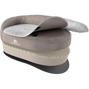 Knuffelwuff orthopädisches Hundebett Jessy XXL, beige, mit Memory Foam und Kunstlederbezug.