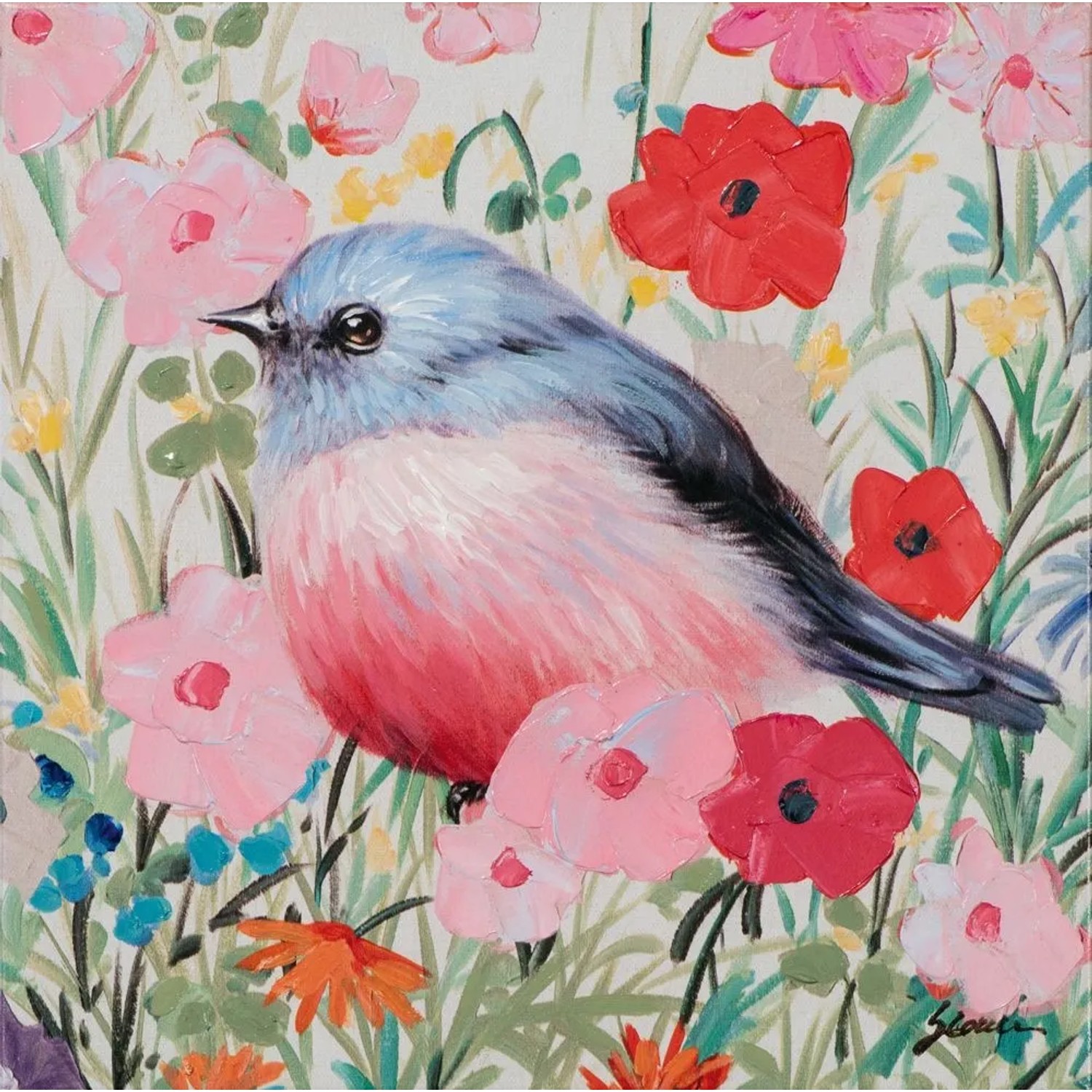 Art Universe Leinwandbild Vogel im Blumenmeer 40 x 40 cm