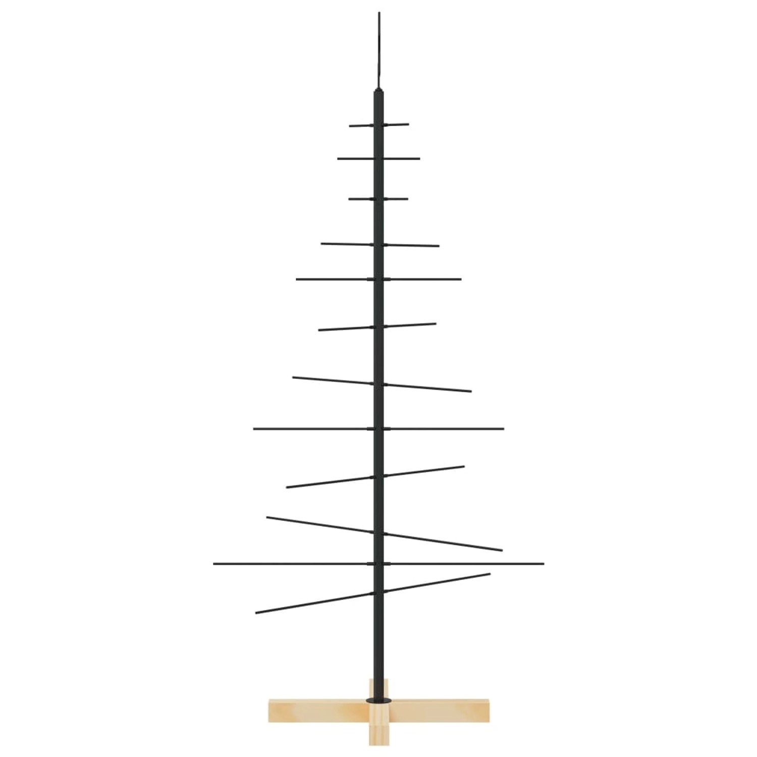 Schwarzer vidaXL Weihnachtsbaum aus Metall mit Holzständer, 120 cm hoch.