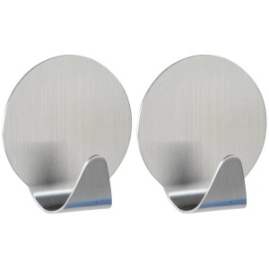 2er-Set Wenko Rund-Haken, mittelgroß, aus mattem Edelstahl für Bad und Haushalt.