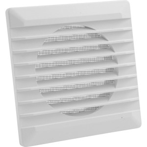 Weißes Marley Lüftungsgitter 160x160 mm mit Fliegengaze für Rohranschluss Ø 125 mm.