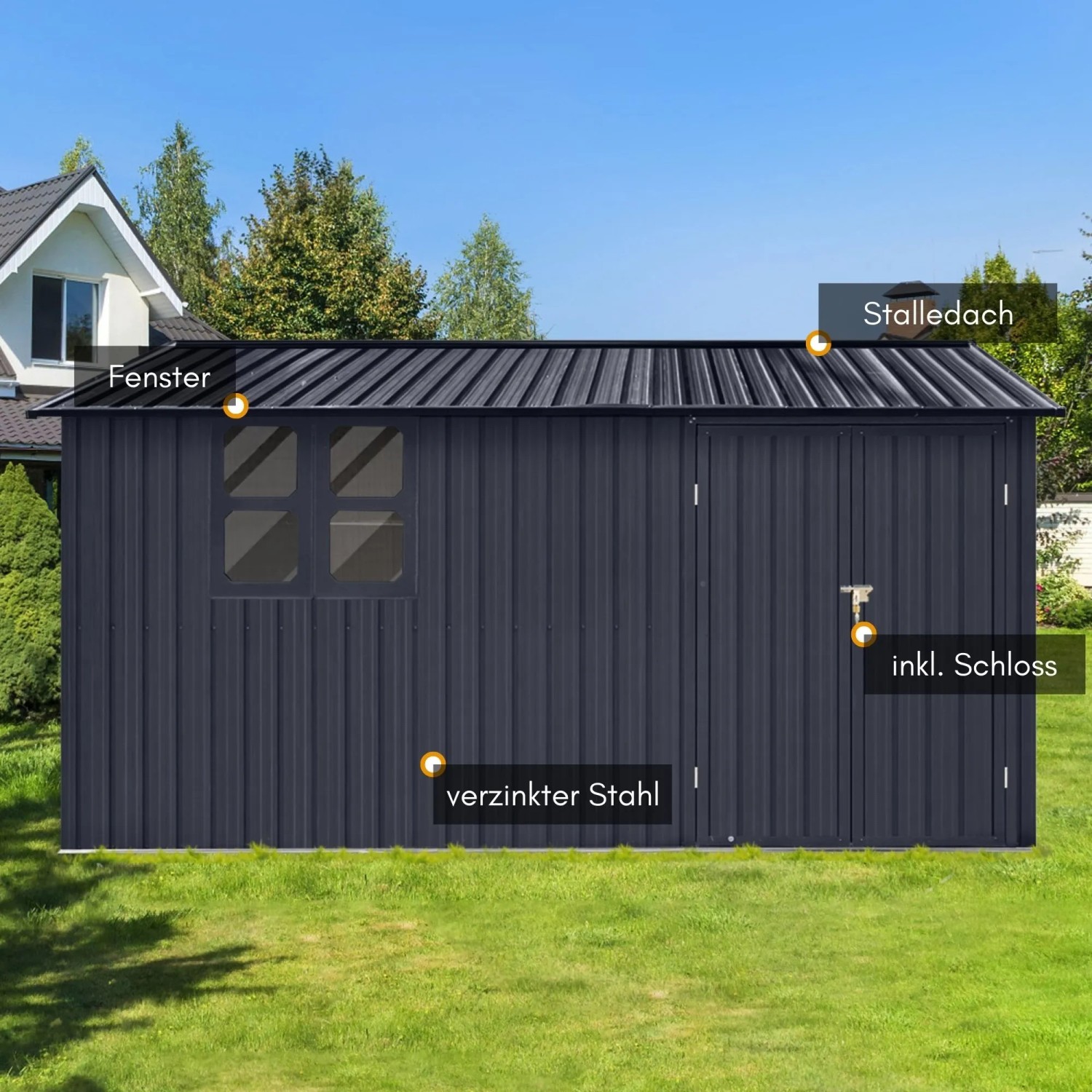 Albatros Gerätehaus XXXL Verzinktes Metall in Anthrazit Inkl. Schloss & Werkzeughaken Wetterfester Geräteschuppen_4