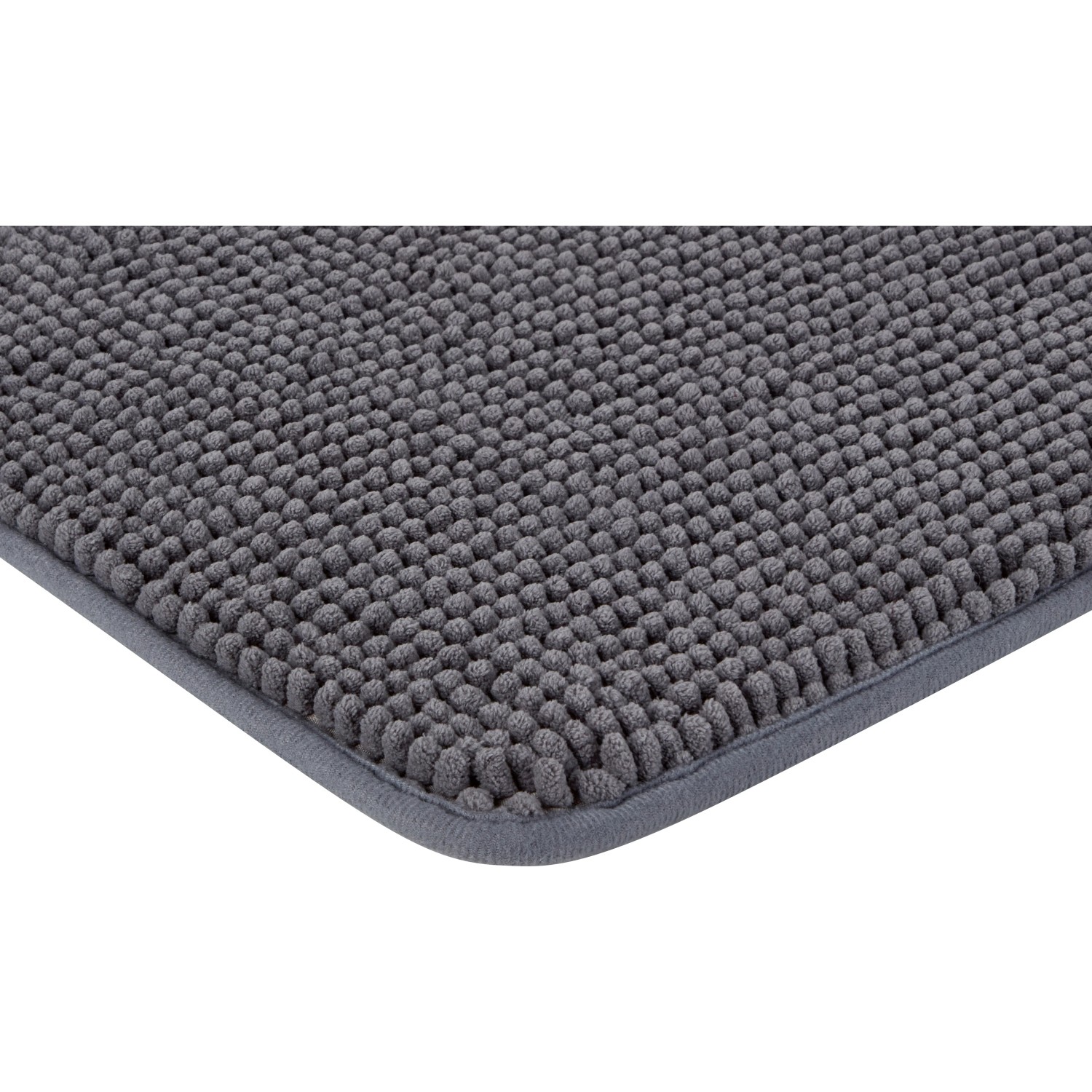 Dunkelgraue baliv Badematte (40x60 cm) aus Polyester, Detailansicht.