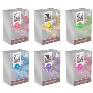 LED-Lichterkette, 20 bunte LEDs, 6-fach sortiert, mit Timer, für Innen-Weihnachtsdeko.