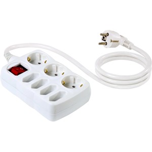 Weiße DUO-Steckdosenleiste mit 7 Steckdosen und 1,4 m Kabel für Schuko- und Eurostecker.
