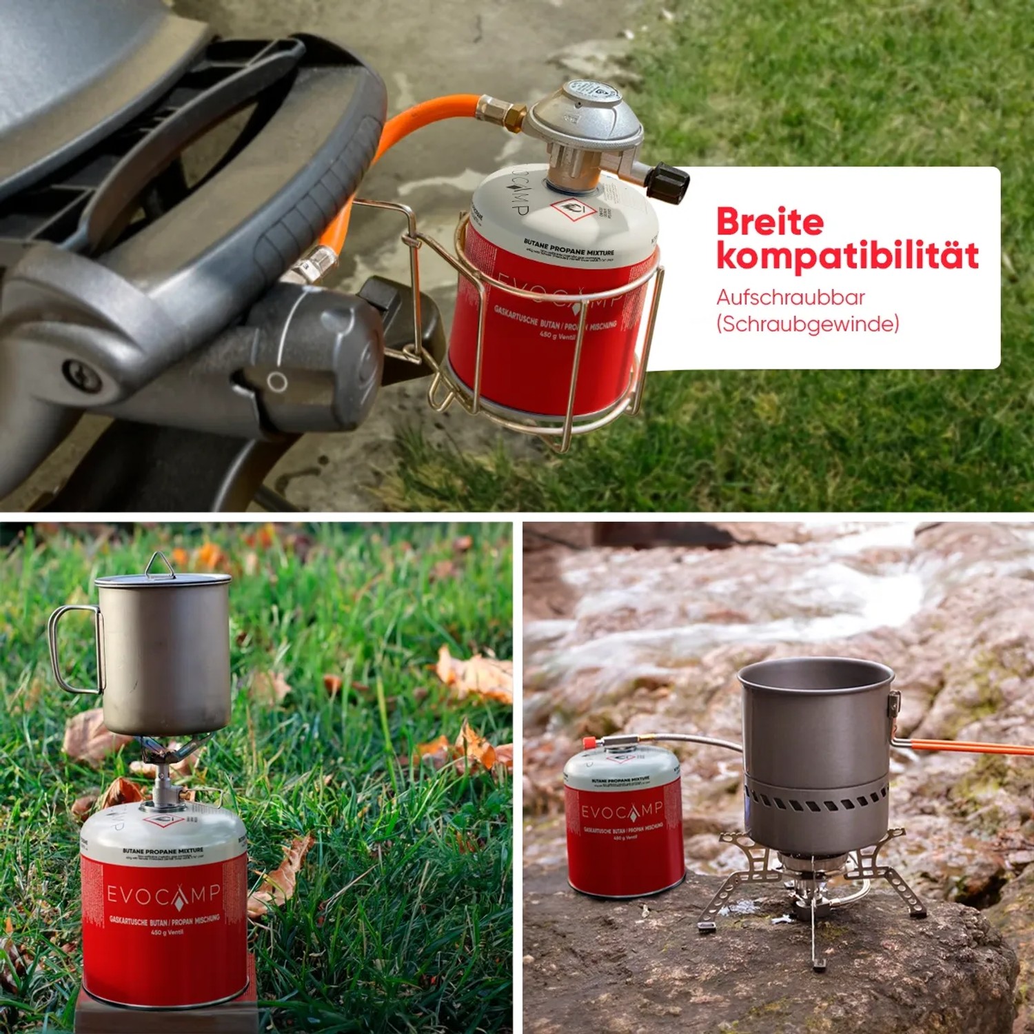 Evocamp Gaskartusche 450g 2er-Pack für Campingkocher, Gasgrills mit Eurogewinde und Sicherheitsverschluss.