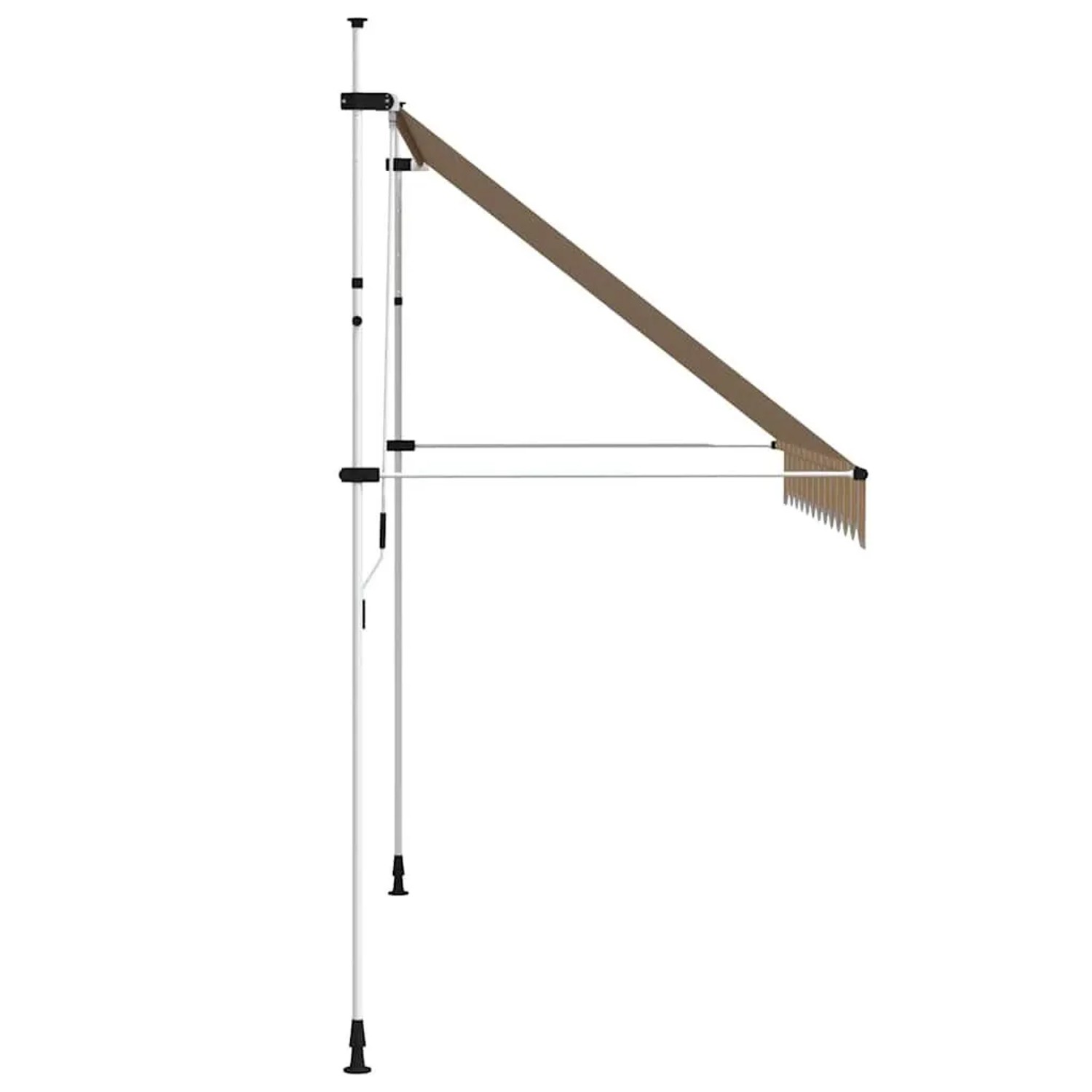 Einziehbare Markise 300 cm, handbetrieben, mit beigem Stoff und weißem Stahlrahmen. Ideal für Terrasse oder Balkon.