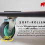 Detailaufnahme Transportroller: Lenkrolle aus Gummi, 360° drehbar für Werkstattwagen.