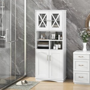 Costway Badezimmerschrank Badschrank Hochschrank Aufbewahrungsschrank Weiß