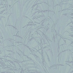 Skandinavische Vliestapete mit Binsengras-Design in Grau und Blau.