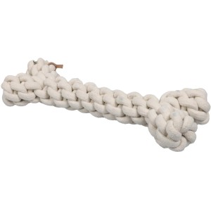 Beiges Ebi Hundespielzeug Dente L, Knochenform aus Baumwolle, 30 cm langes Kauspielzeug.