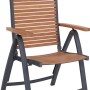 Klappsessel Bonlee mit Holzlatten und verstellbarer Rückenlehne für Garten oder Balkon.