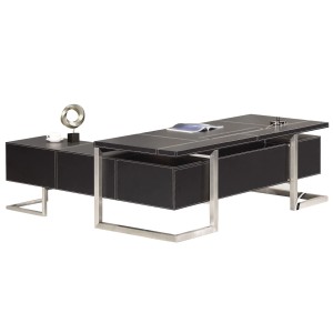 Schwarzer Jet-Line Chef Schreibtisch Vendig mit Sideboards und Edelstahlgestell, 220x200x75 cm.