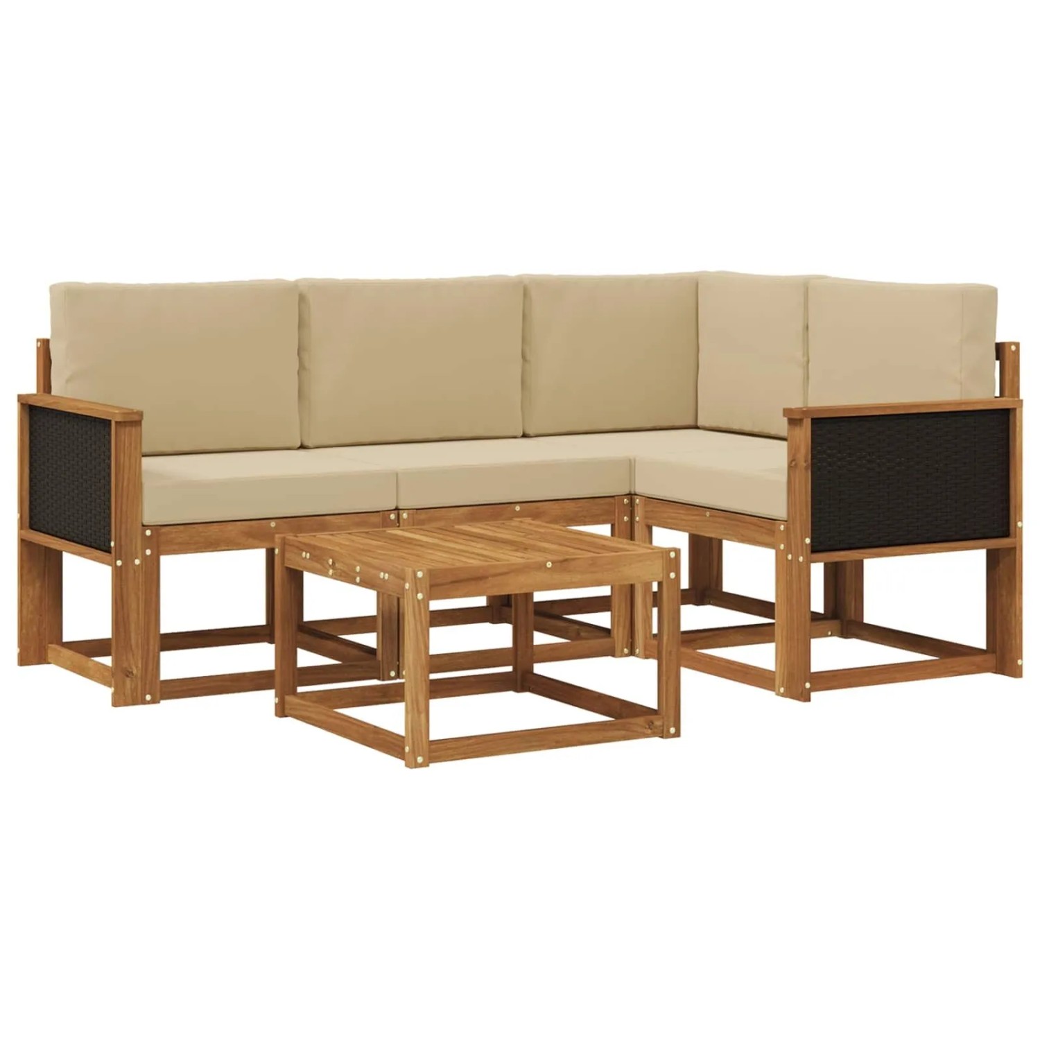 vidaXL Outdoor-Sofagarnitur mit Kissen 5 Stk Natur und Beige Polyester 3385184