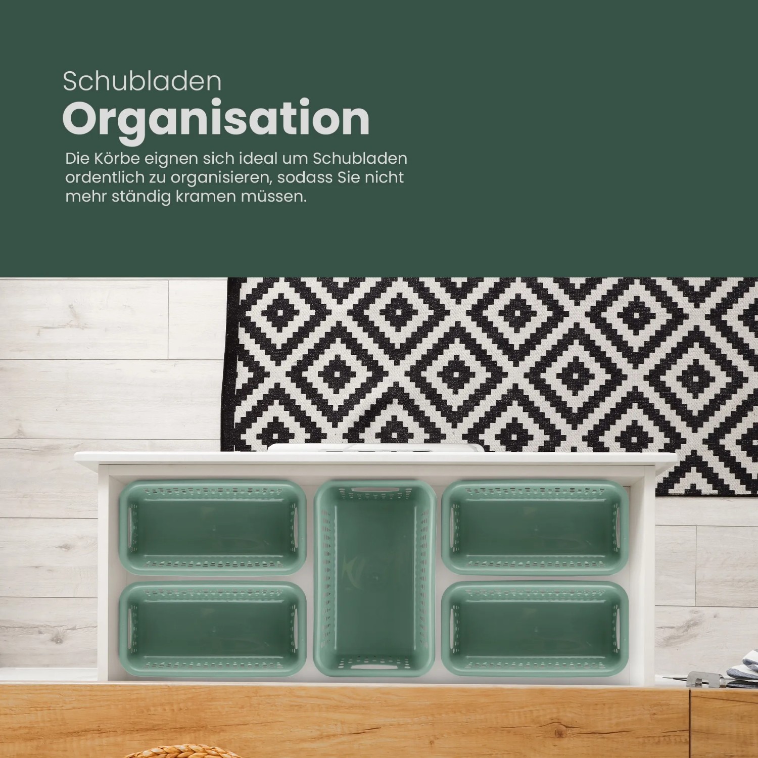 Grüne ProHome Aufbewahrungskörbe (4 Stk.) im Schubfach, 5L, 30x20cm, Badaccessoire.