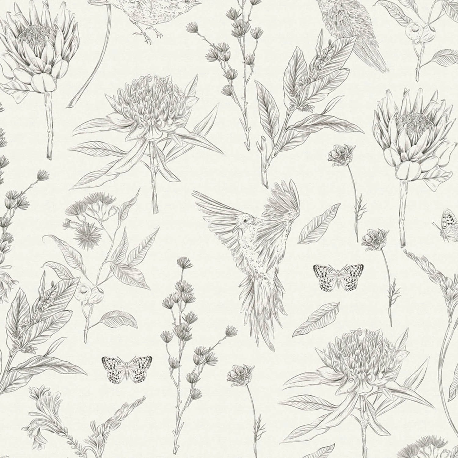PROFHOME 394292-GU Vogel Tapete Blumen Matt Weiß Schwarz 0,53 m x 10,05 m 5 günstig online kaufen