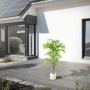 ML-Design künstlicher Bambus, 120 cm, mit Echtholzstamm im weißen Topf für den Außenbereich.