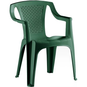 Gartenstuhl Luna aus grünem Kunststoff, stapelbarer Stuhl mit Armlehne.