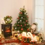 Geschmückter HOMCOM Weihnachtsbaum (1,2 m) mit Kugeln, Lichtern und Geschenken in festlicher Umgebung.