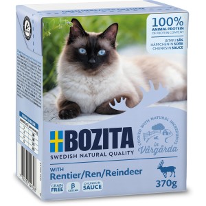 Bozita Katzen-Nassfutter mit Rentier, Häppchen in Soße, 370g Packung.