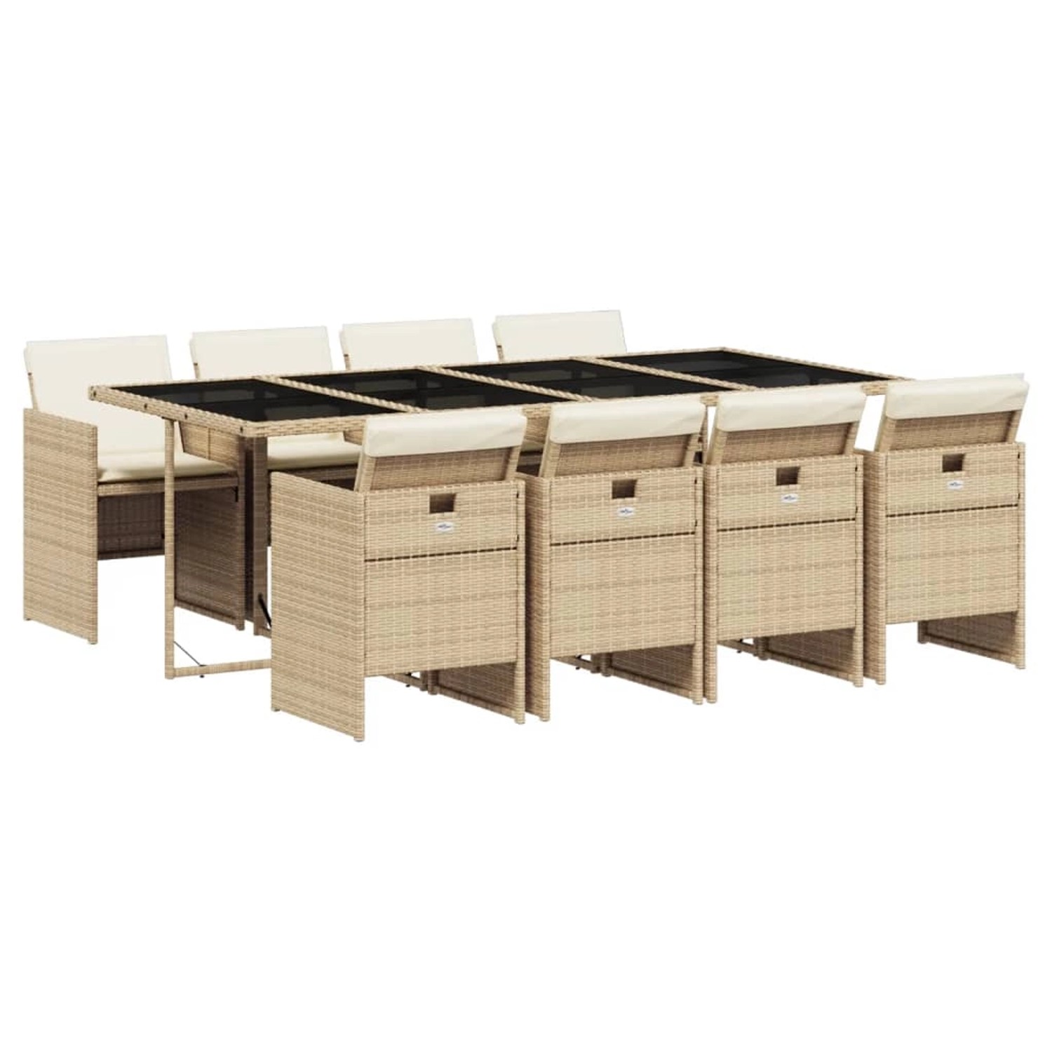 vidaXL 9-Tlg Garten-Essgruppe mit Kissen Beige Poly Rattan 3210562 günstig online kaufen