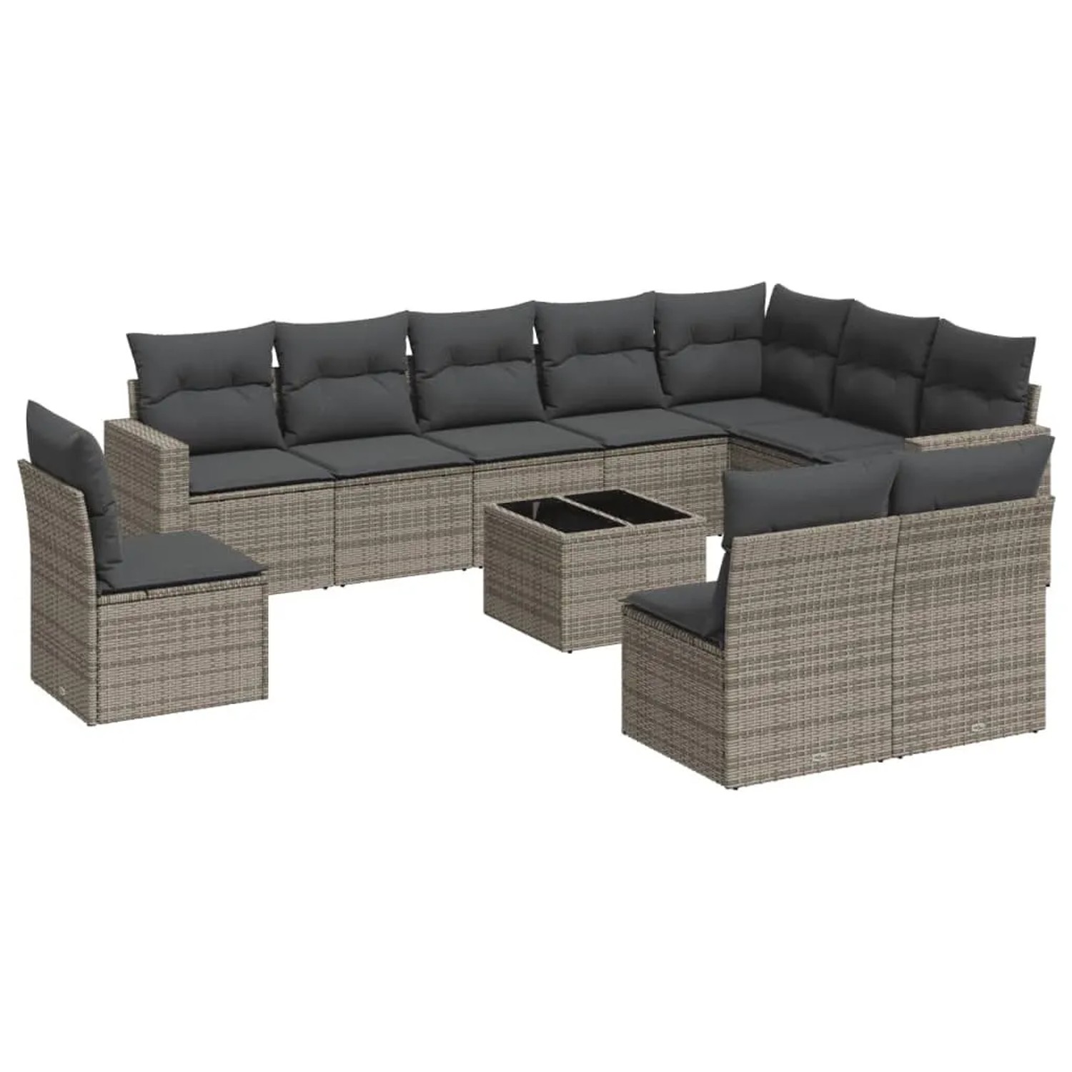 vidaXL 11-Tlg Garten-Sofagarnitur mit Kissen Grau Poly Rattan 3251457
