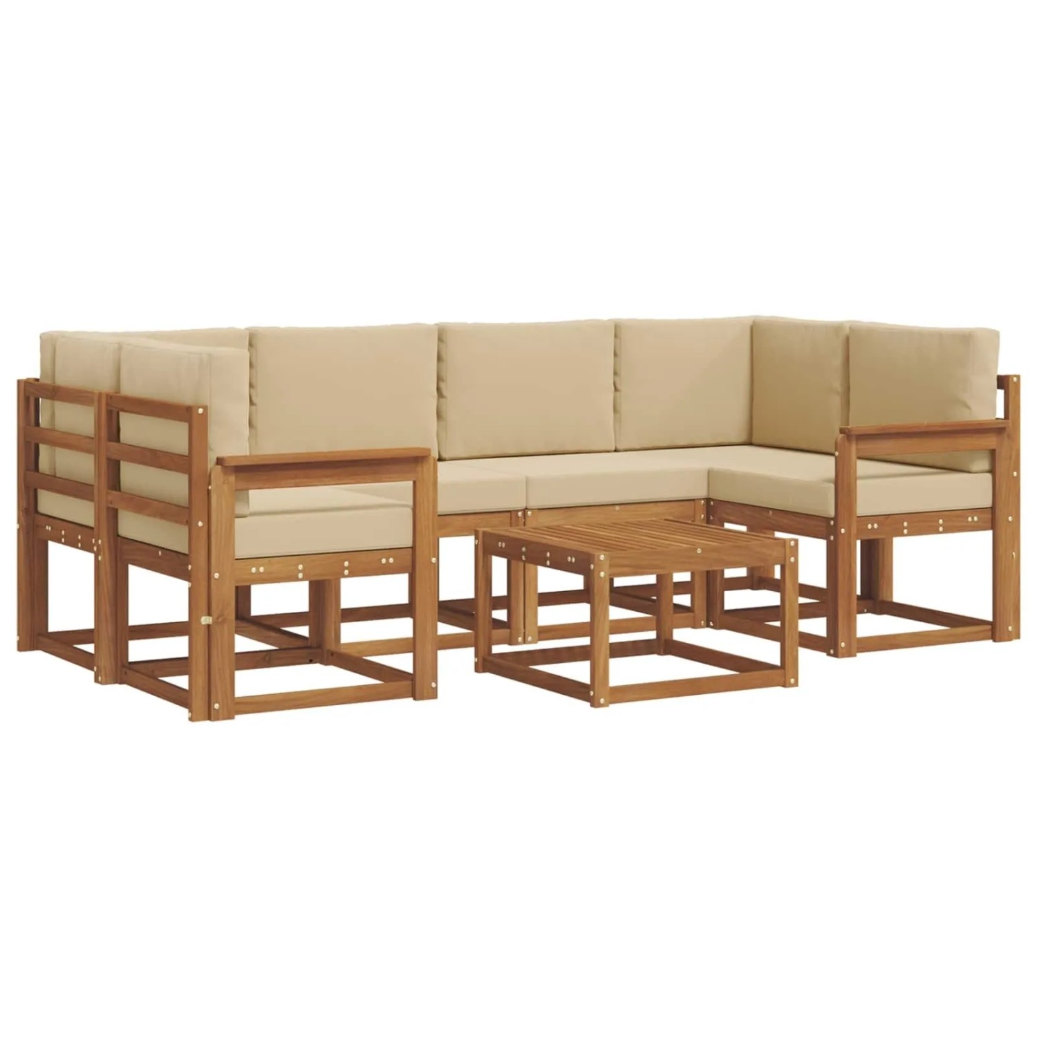 vidaXL Outdoor-Sofagarnitur mit Kissen 7-Tlg Natur und Beige 3366071