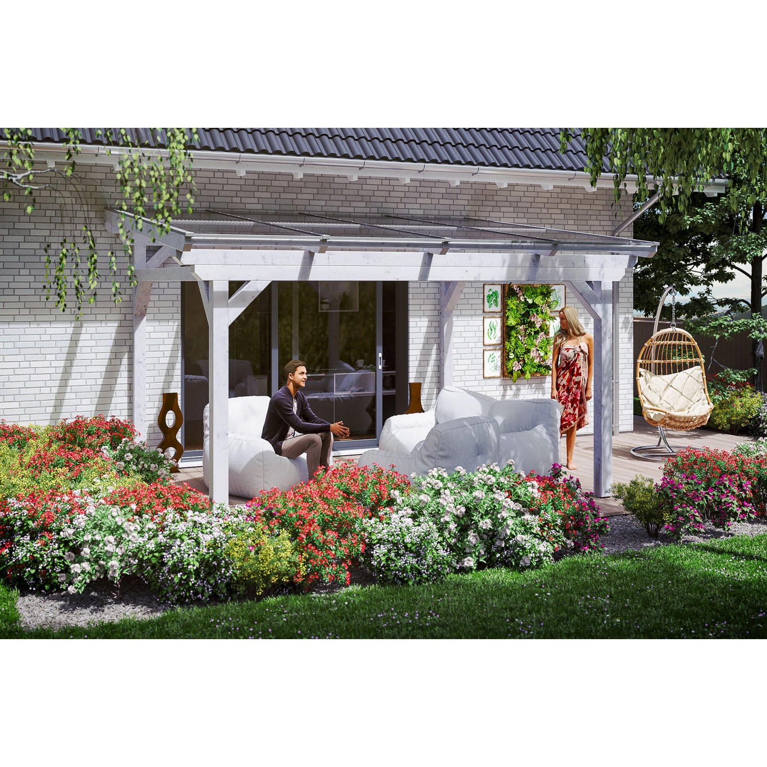 Skan Holz Terrassenüberdachung Sanremo 434 x 400 cm Leimholz Weiß günstig online kaufen