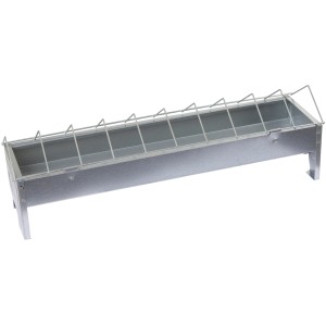 Silberner Futtertrog für Hühner, 50 cm lang, rechteckig und verzinkt.
