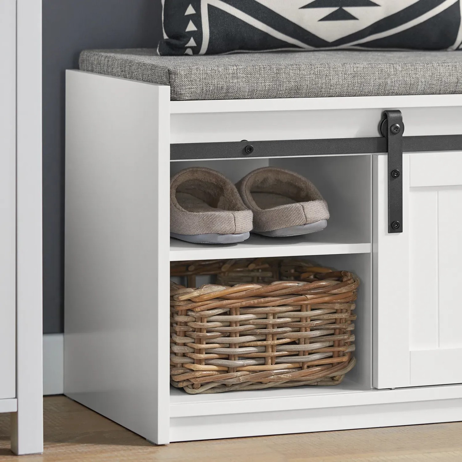 SoBuy Schuhbank mit Sitzfläche und Schiebetüren MDF Weiß FSR133-W_7