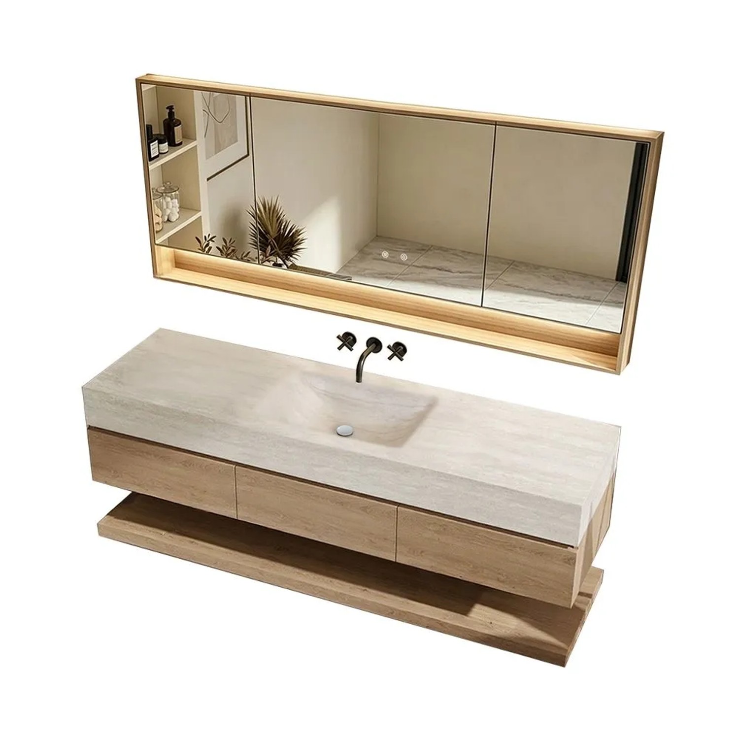 360Home Wandhängendes Badmöbel Set Mit Sinterstein Waschbecken Modernem Bad Waschtisch 140 CM RW9865JG140BKK