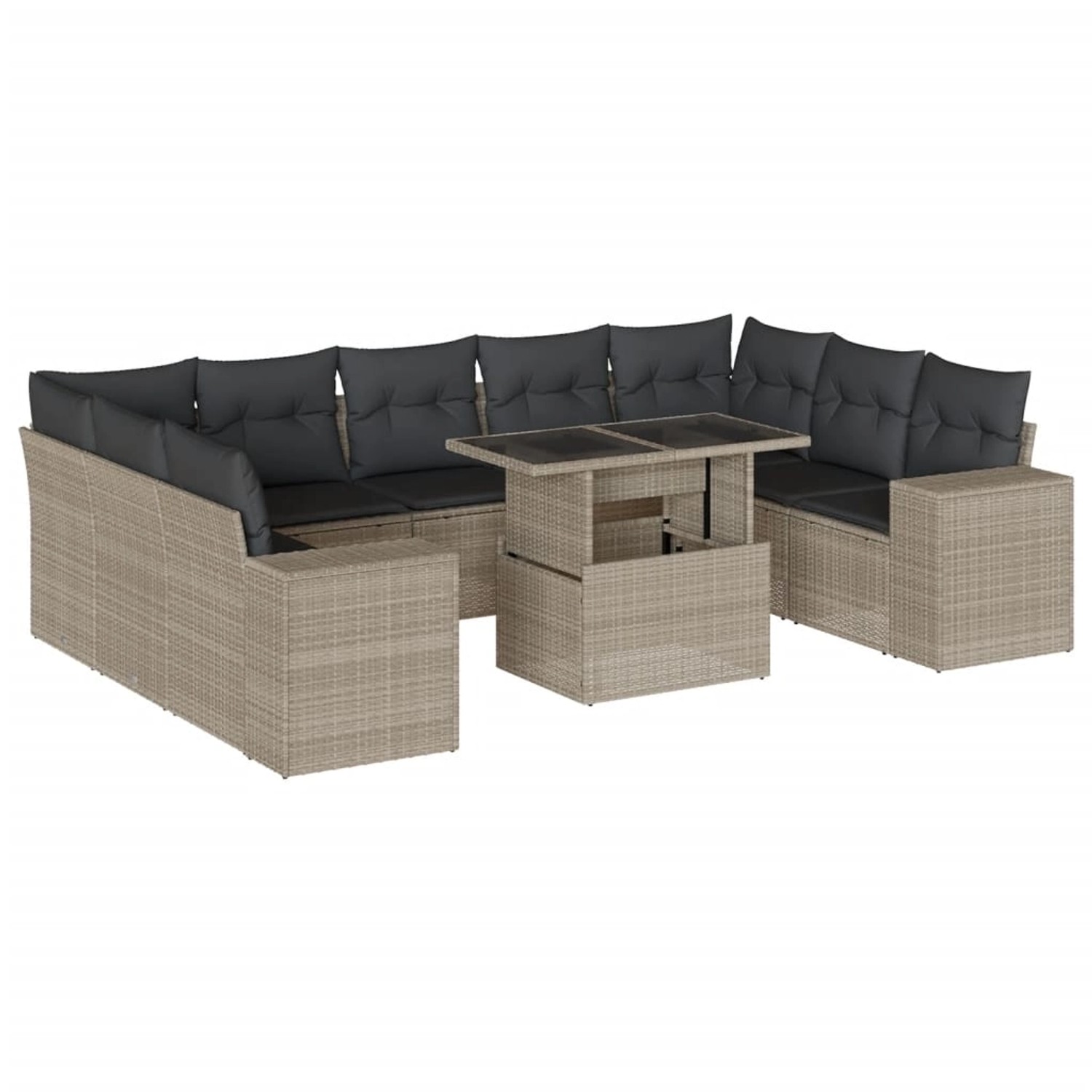 vidaXL 10-Tlg Garten-Sofagarnitur mit Kissen Hellgrau Poly Rattan 3269372 günstig online kaufen