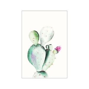 Komar Wandbild: Aquarell-Kaktus mit Blüte, 30x40 cm. Dekoratives Bild für Wohnräume.