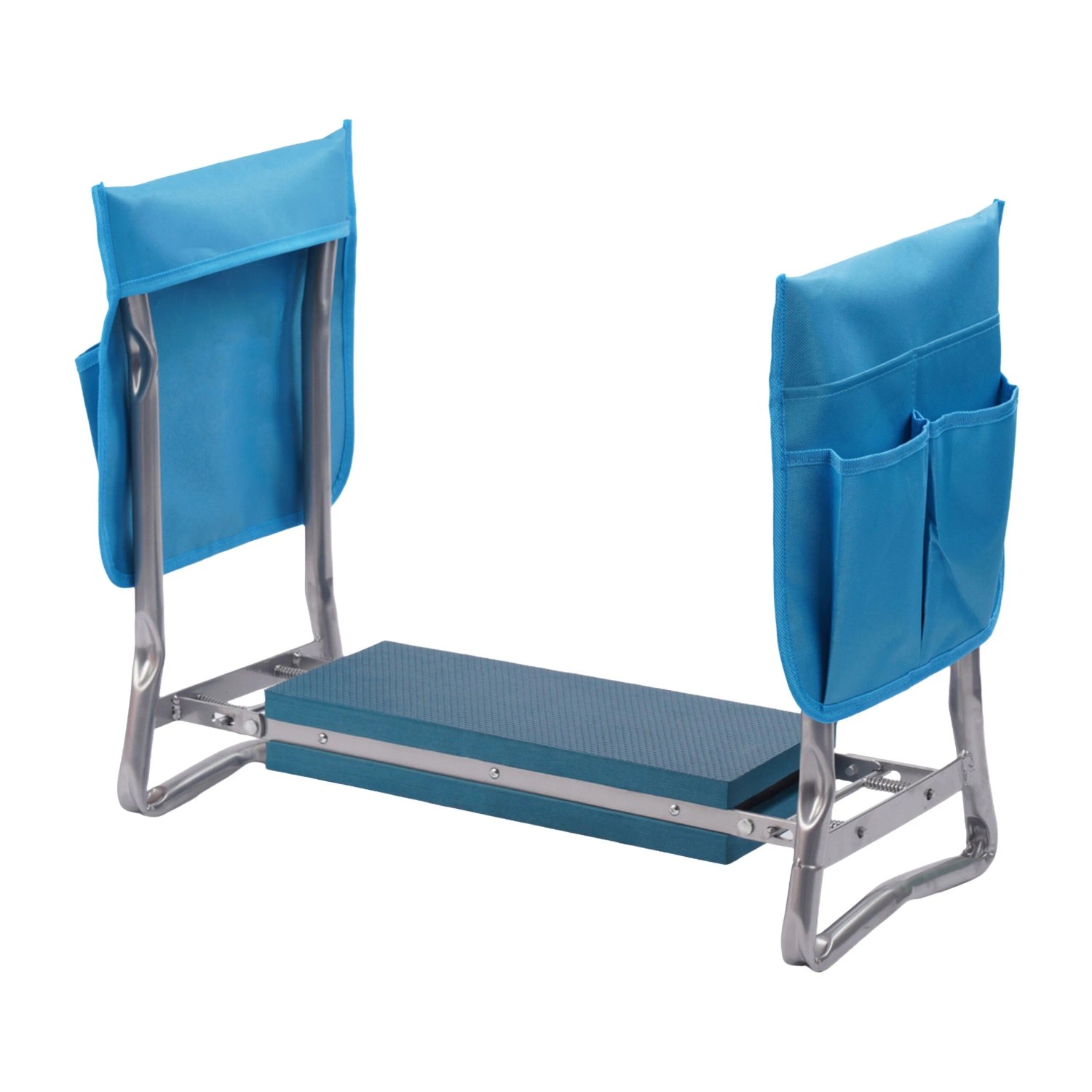 Relaxdays Kniebank Stahl Hellblau mit Taschen Klappbar 50 cm x 60 cm x 27,5 cm