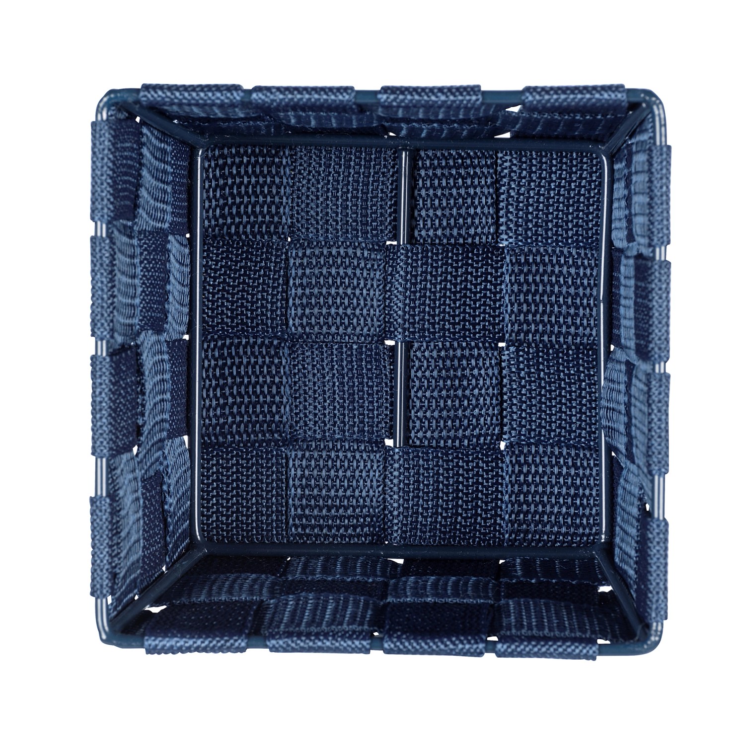 Dunkelblauer Wenko Aufbewahrungskorb Adria Mini aus Kunststoff-Geflecht, Draufsicht.