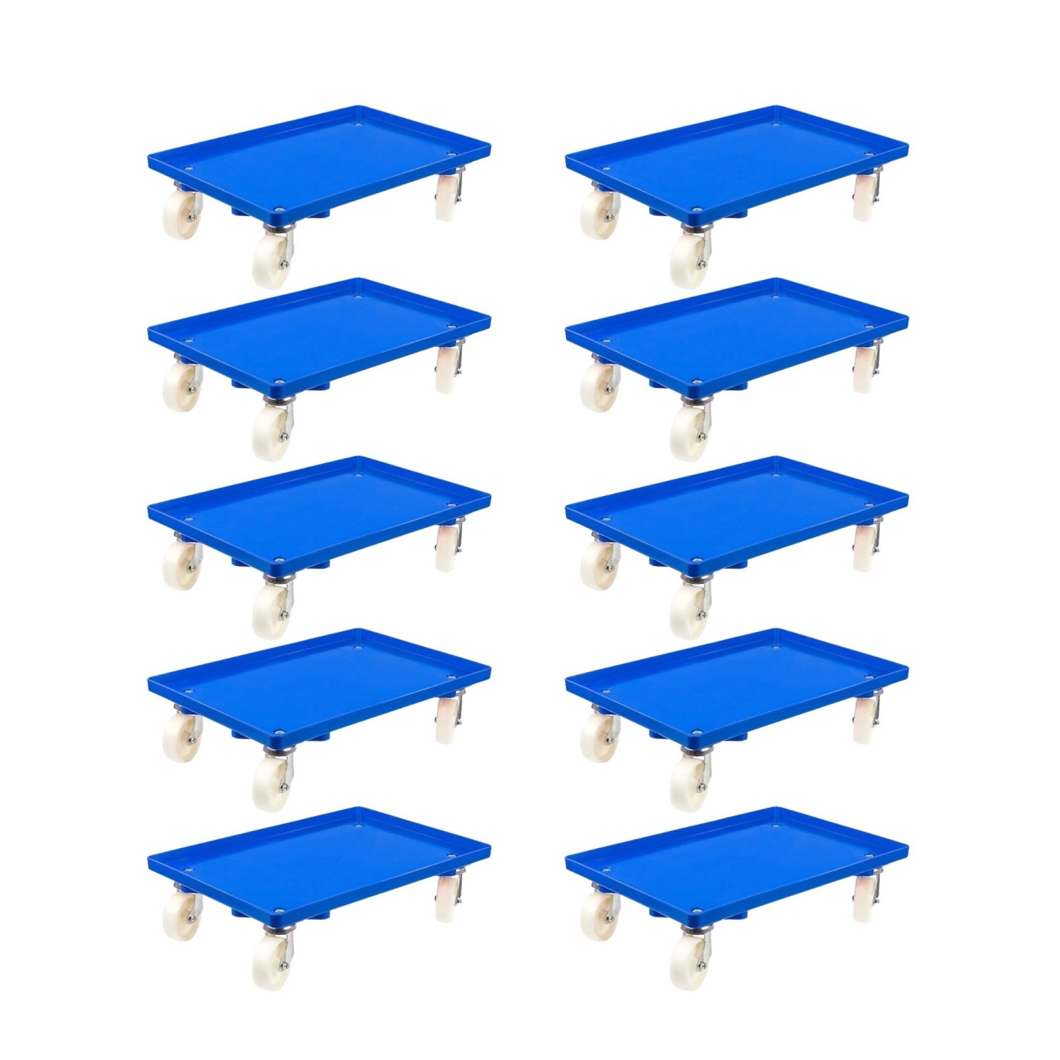 PROREGAL SparSet 10x Transportroller für Euroboxen 60 x 40 cm mit Kunststoffräder Blau Geschlossenes Deck 4 Lenkrollen T