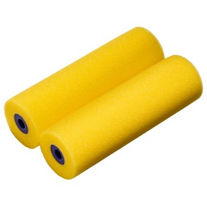 2 gelbe LUX Schaumwalzen, 10 cm breit, für streifenfreies Lackieren.