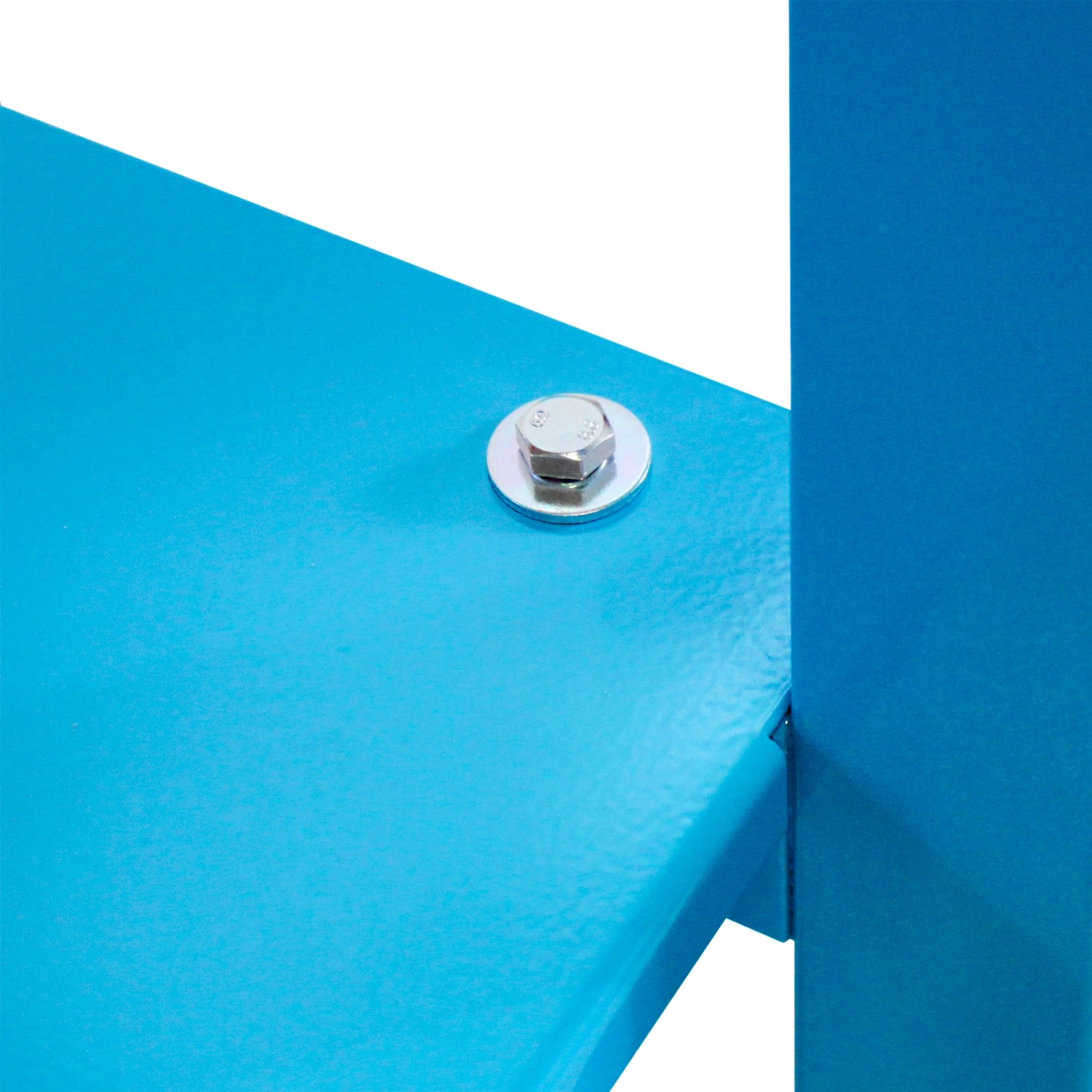 Detailansicht: Lichtblaue PROREGAL Werkbank Giant Rhino Plus mit Schraubverbindung.