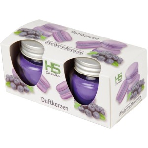 HS Candle Duftkerze Macaron 2er Pack Blueberry, lila Kerzen im Glas mit Deckel.