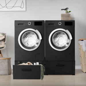 ML-Design Doppel Waschmaschinen Untergestell mit Schubladen, schwarz, für erhöhten Stand und Stauraum.