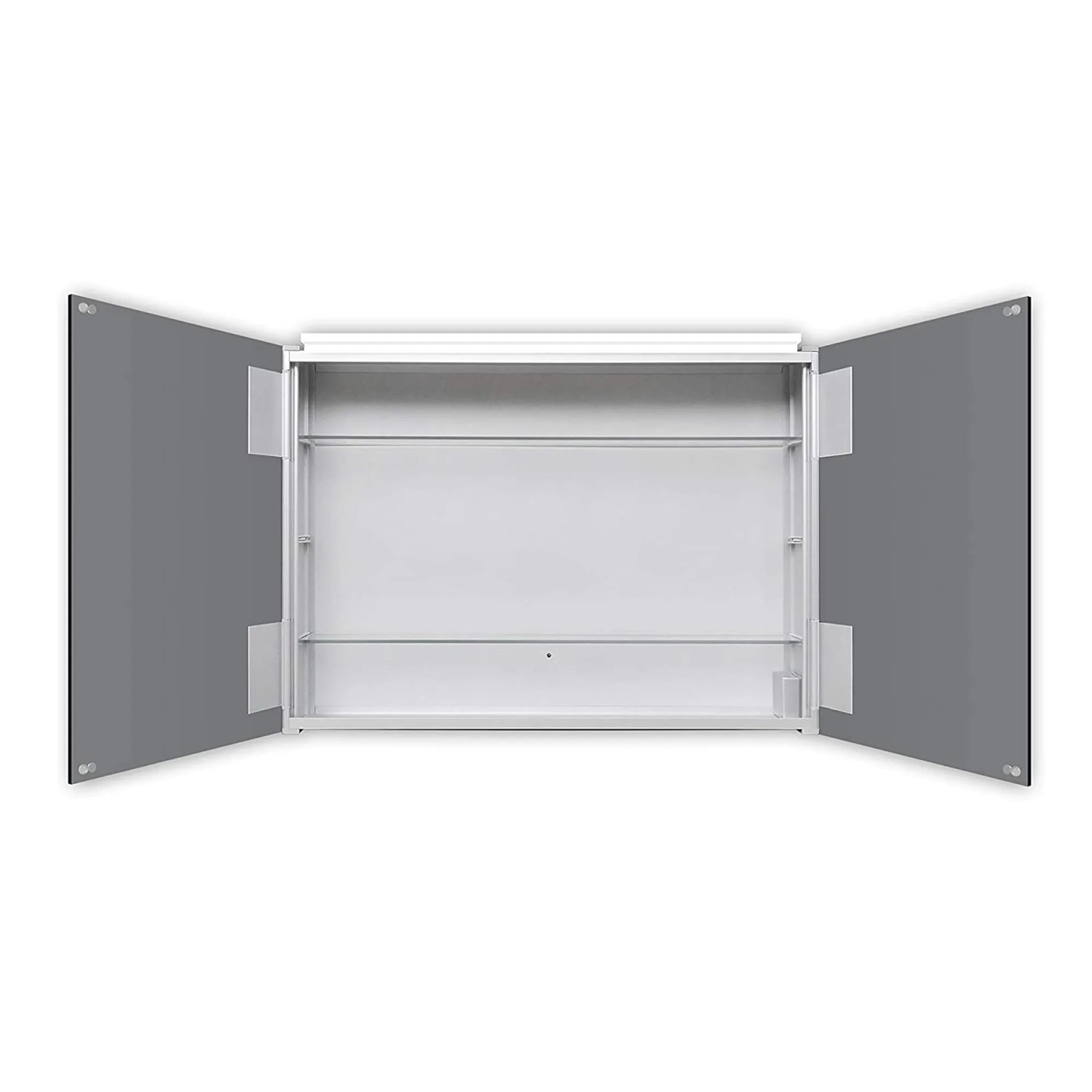 Offener DSK Spiegelschrank Aluminio Vegas, alufarben, 70 cm breit, mit zwei Einlegeböden.
