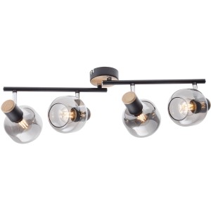 Näve Deckenleuchte Fumoso mit 4 Spots, Glas grau getönt, Holz und Metall schwarz.