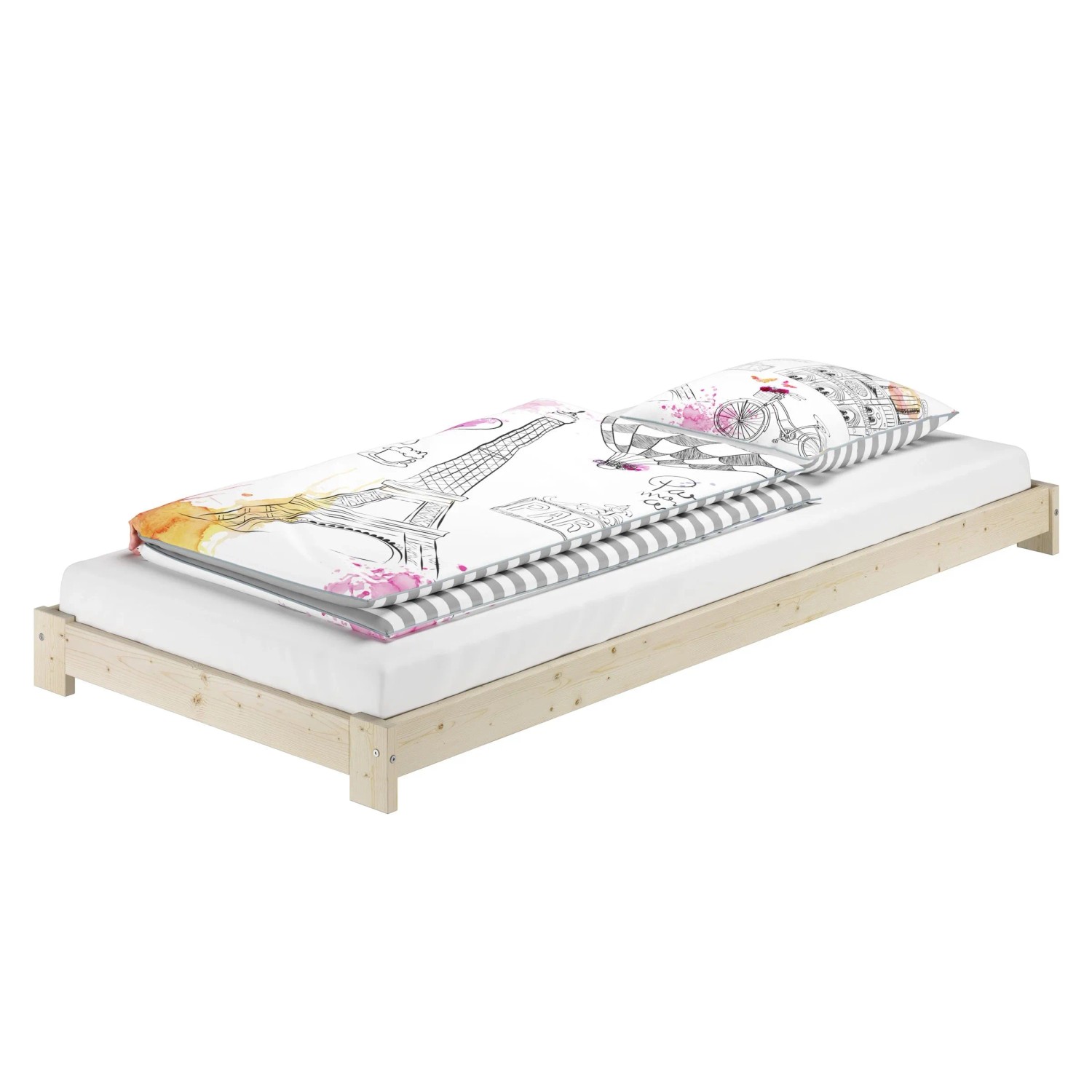 Erst-Holz Unbehandeltes Bodennahes Einzelbett 90 x 200 cm Fichte Modell 85 ohne Zubehör
