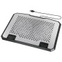 Schwarzer Hama Laptop-Kühler aus Aluminium mit zwei Lüftern und USB-Anschluss.